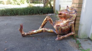 copper frog sculpture by Beau Smith